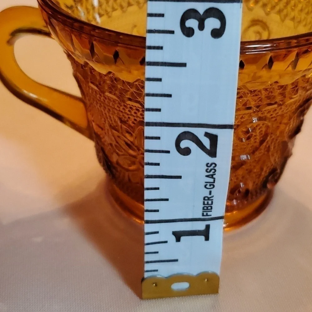 Vintage Tiara Crystal Cup & Saucer Set of 4 Sandwich Pattern Amber Indiana Glass - Picture 12 of 13